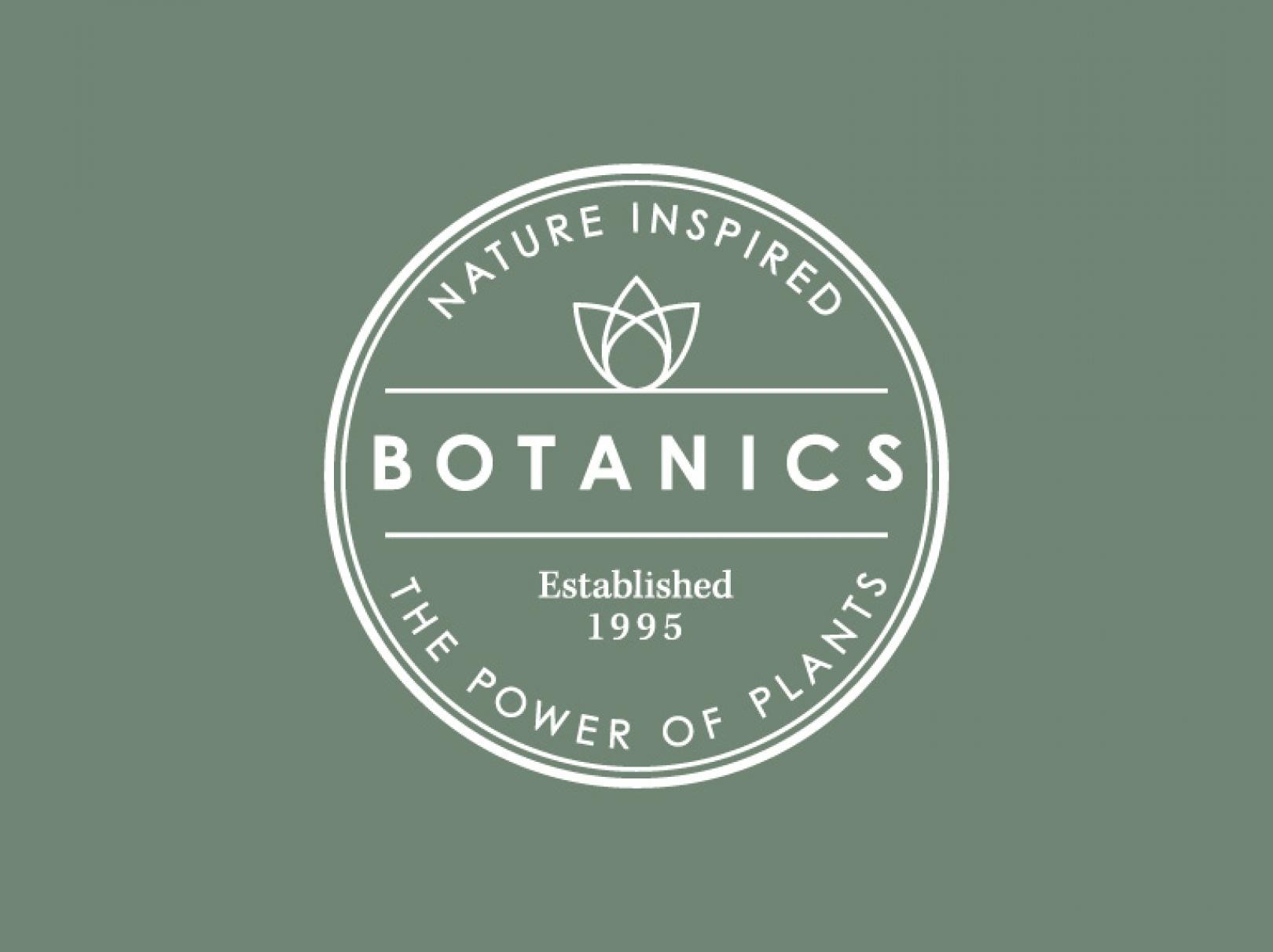 White Botanics Logo on Green Background