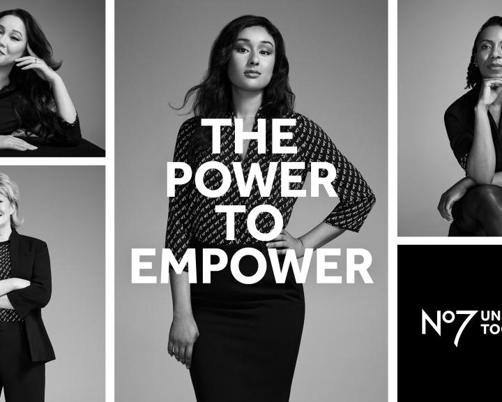 Grid image including No7 Unstoppable Together Logo and black & white model shots